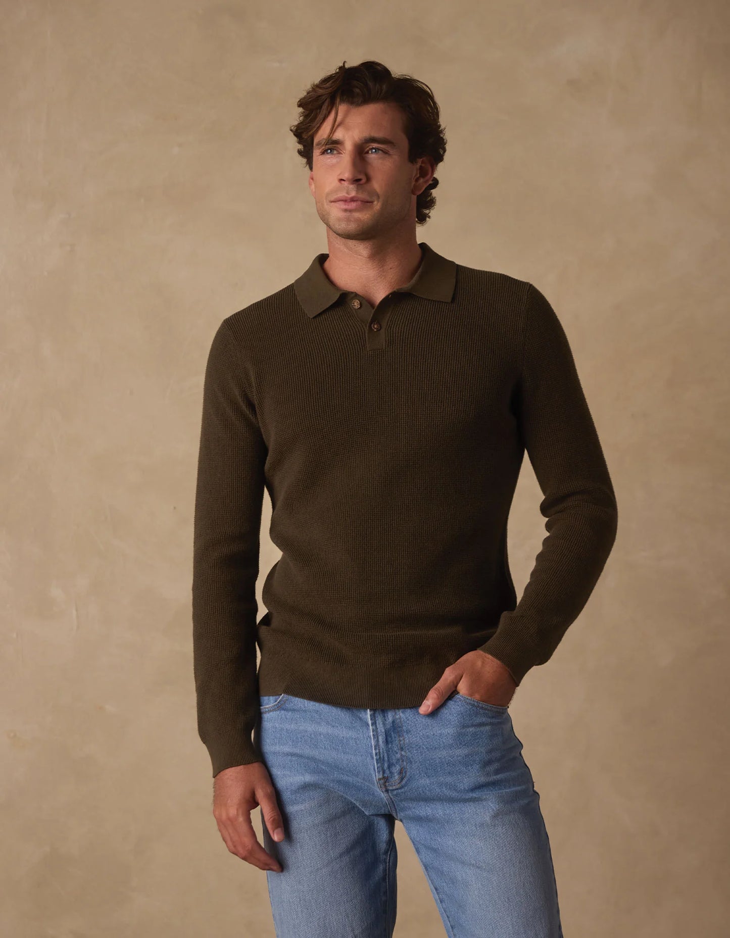 Robles Knit Waffle Stitch Polo - Alpine