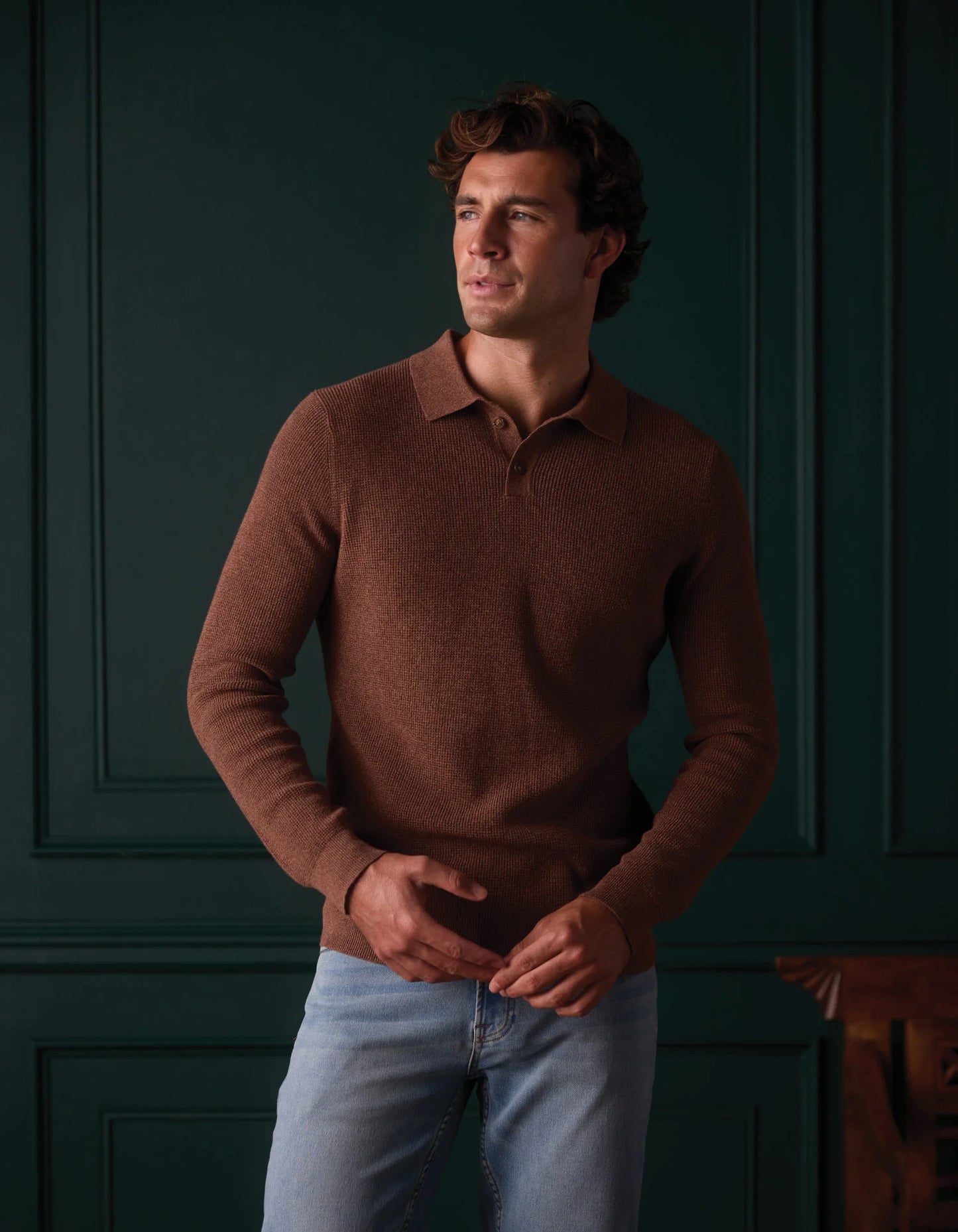 Robles Knit Waffle Stitch Polo - Heather Brown