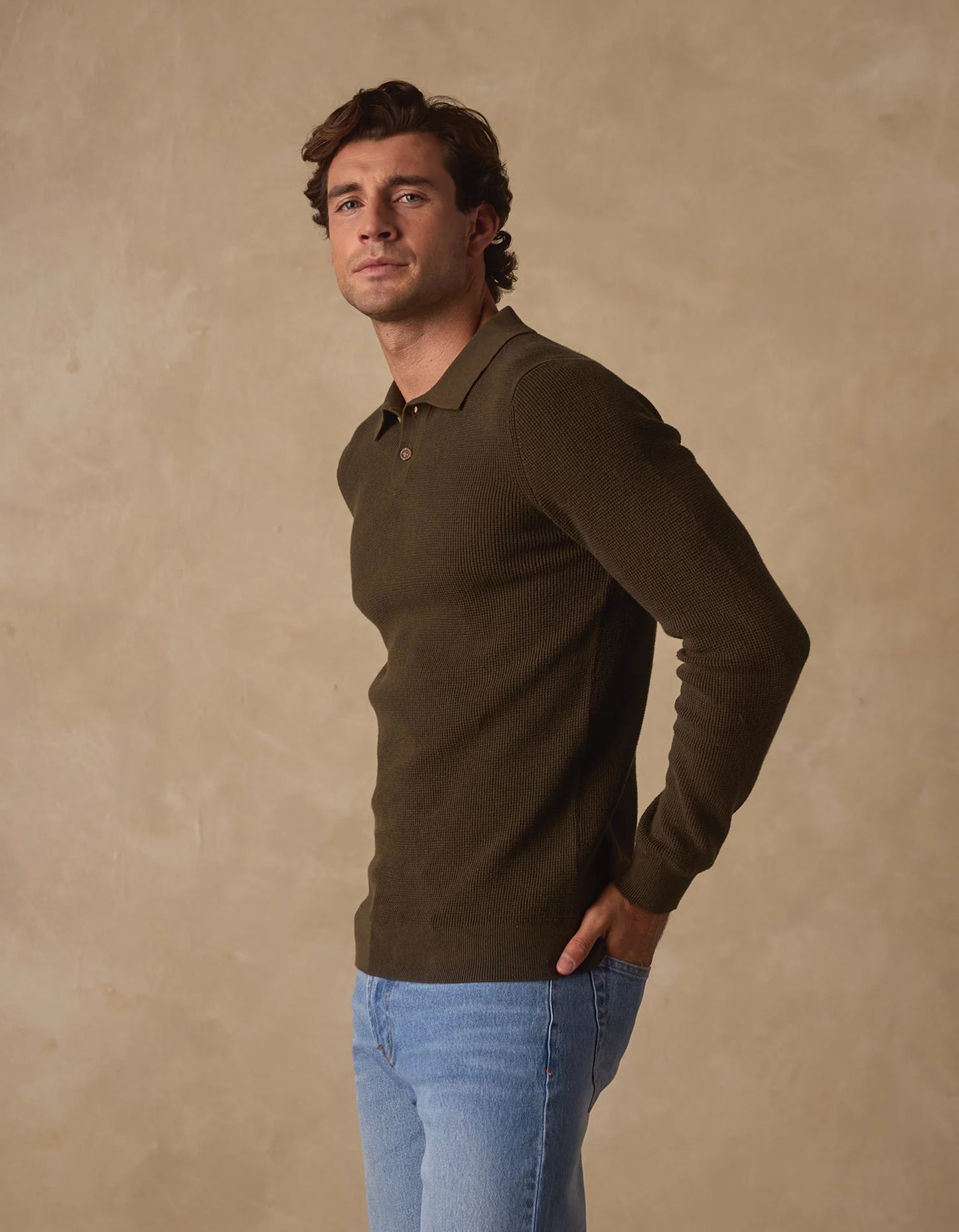 Robles Knit Waffle Stitch Polo - Alpine