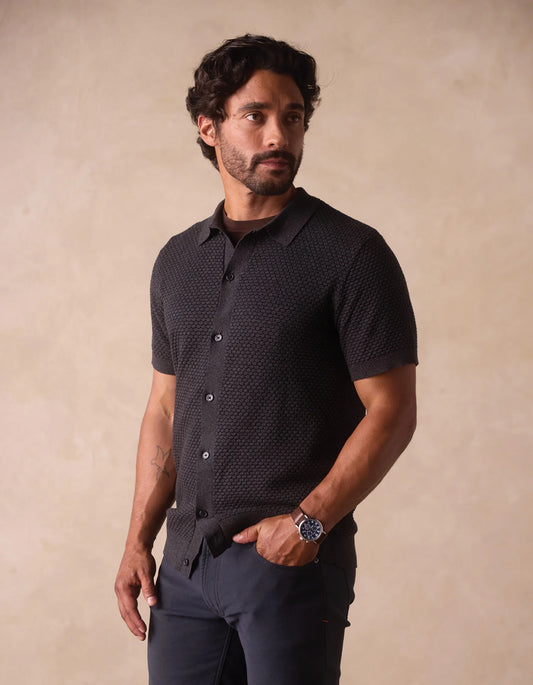 Robles Knit Jacquard Button Up - Charcoal