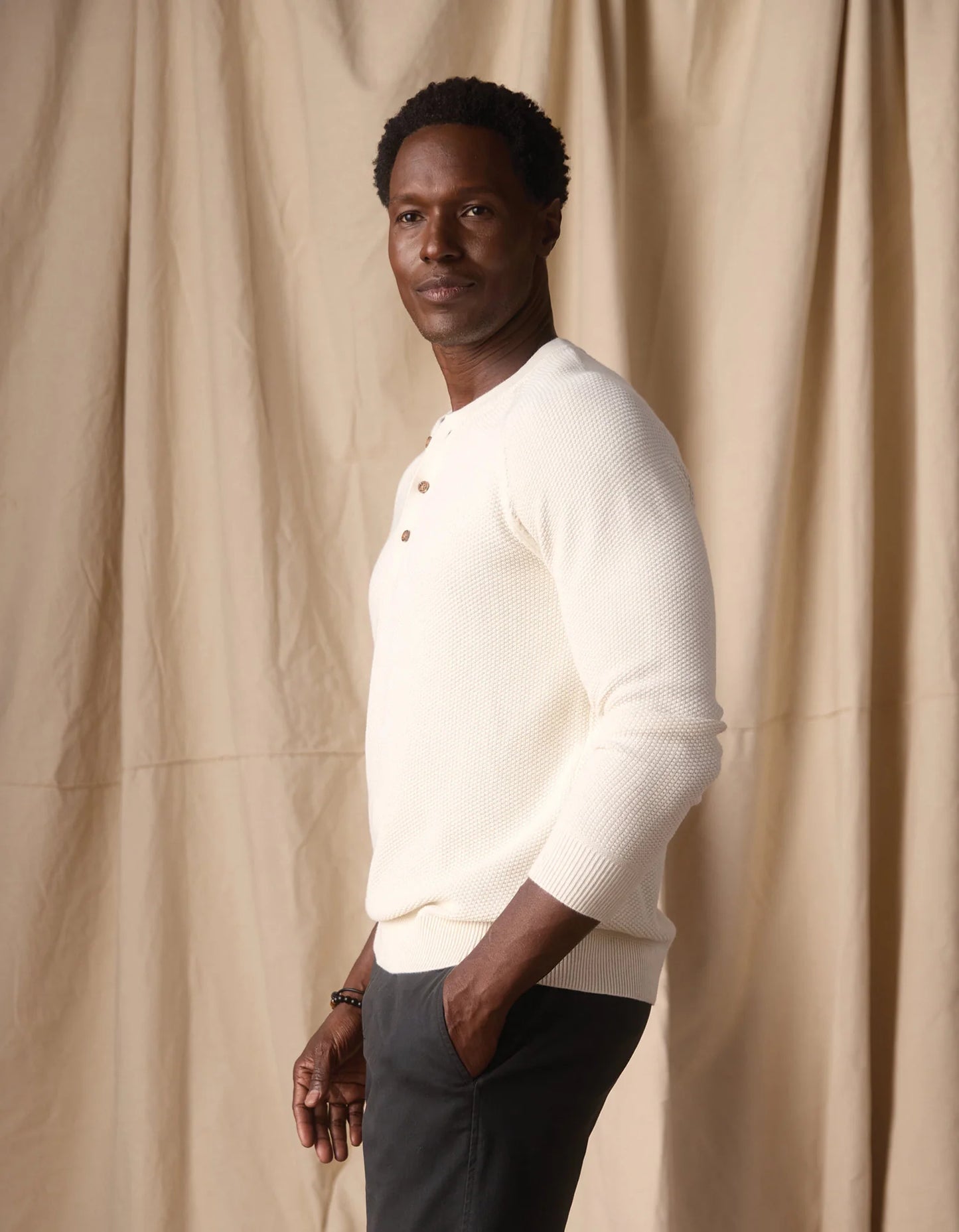 COOLMAX Textured Sweater Henley - Ivory