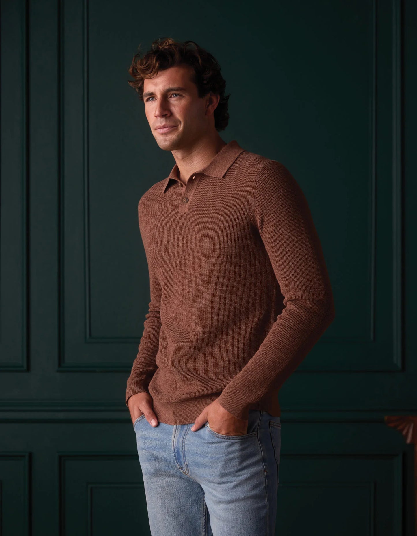 Robles Knit Waffle Stitch Polo - Heather Brown