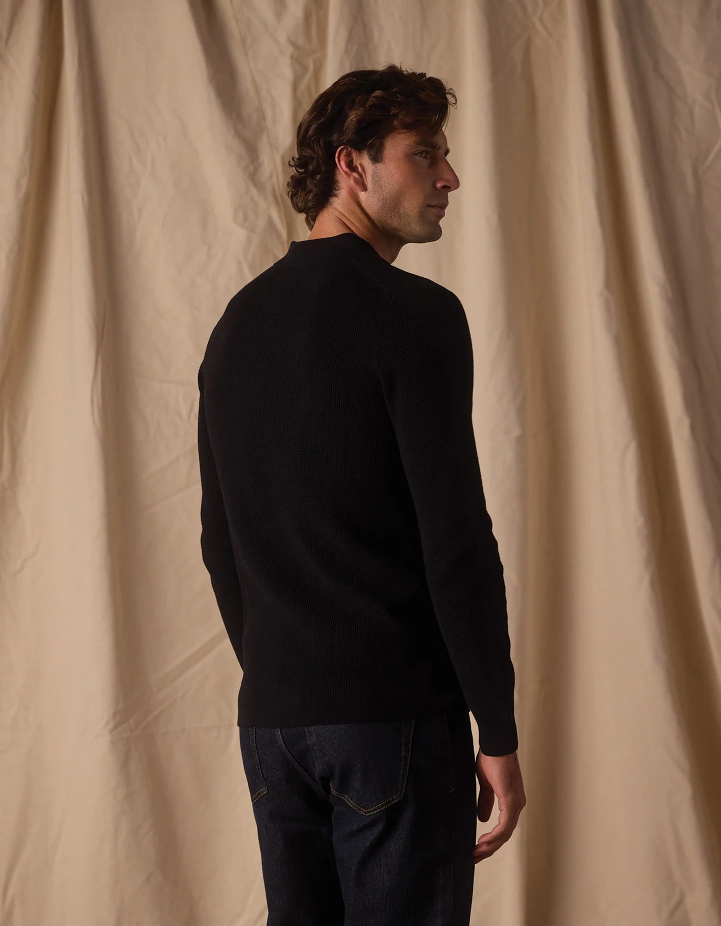 Robles Knit Waffle Stitch Polo - Black