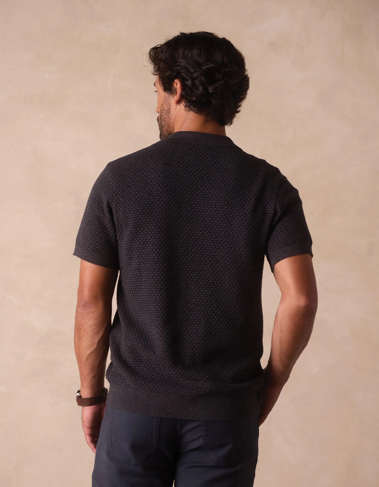 Robles Knit Jacquard Button Up - Charcoal