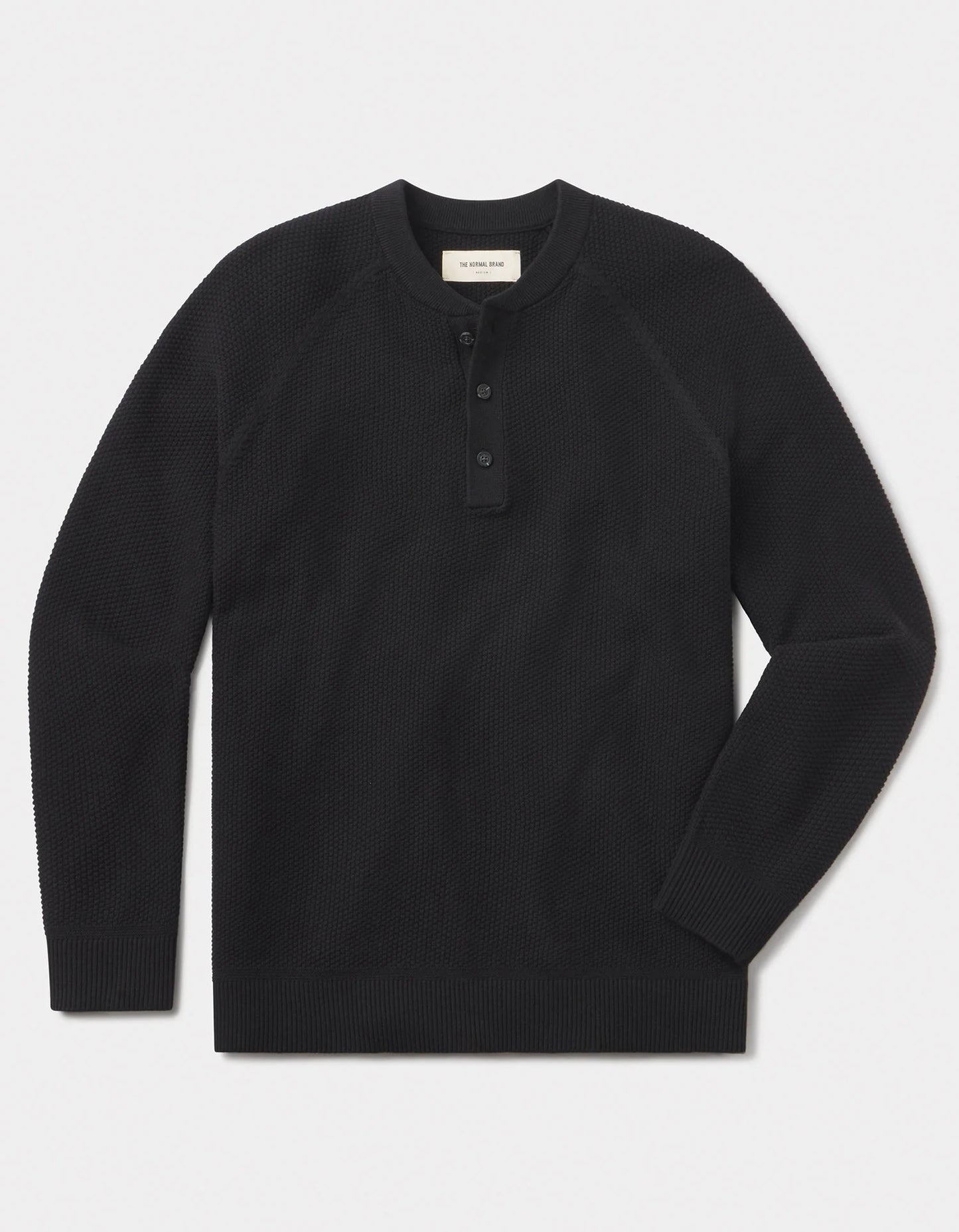 COOLMAX Textured Sweater Henley - Black