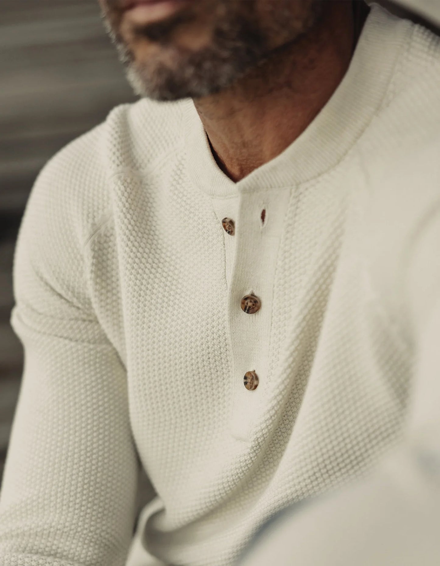 COOLMAX Textured Sweater Henley - Ivory