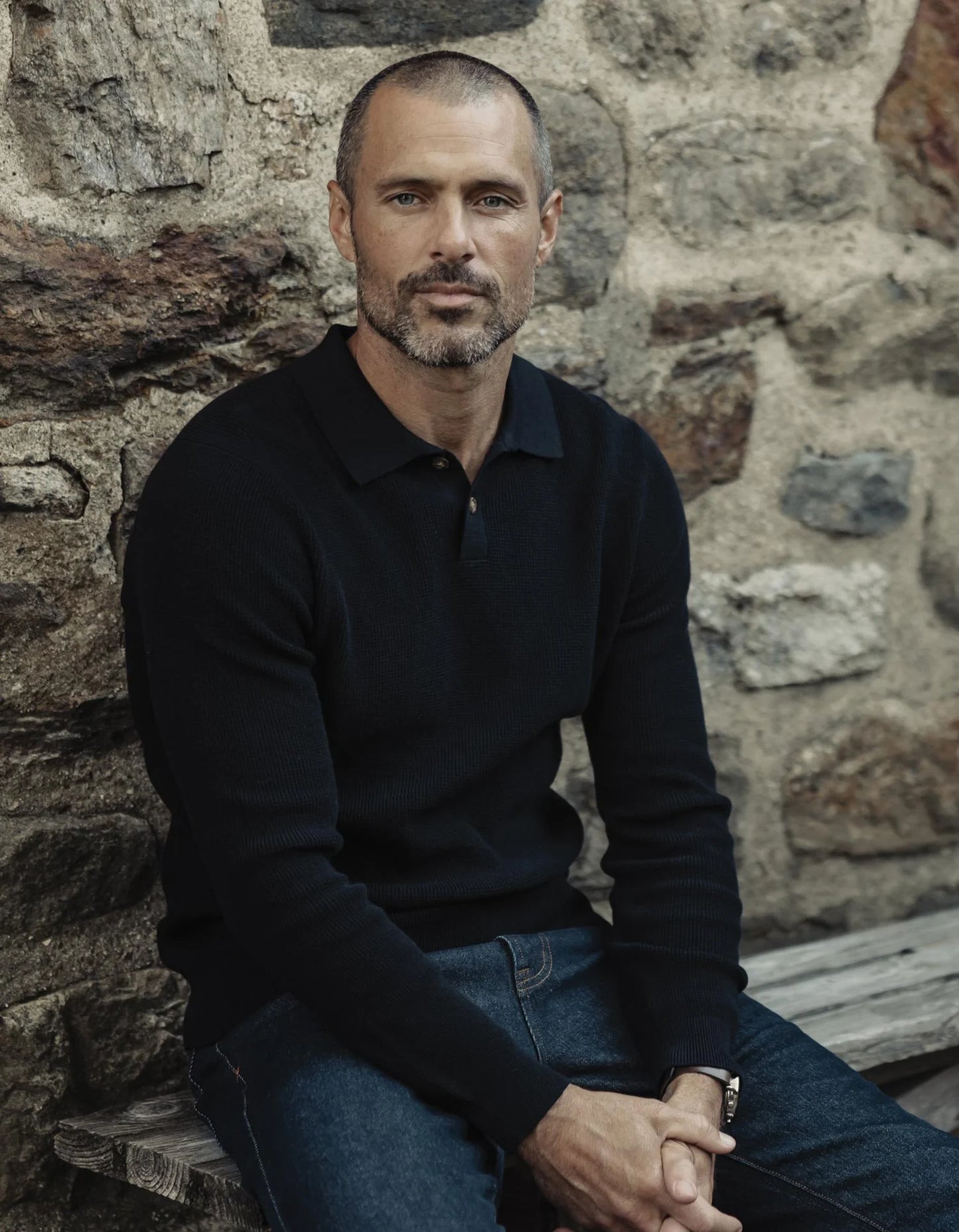 Robles Knit Waffle Stitch Polo - Black