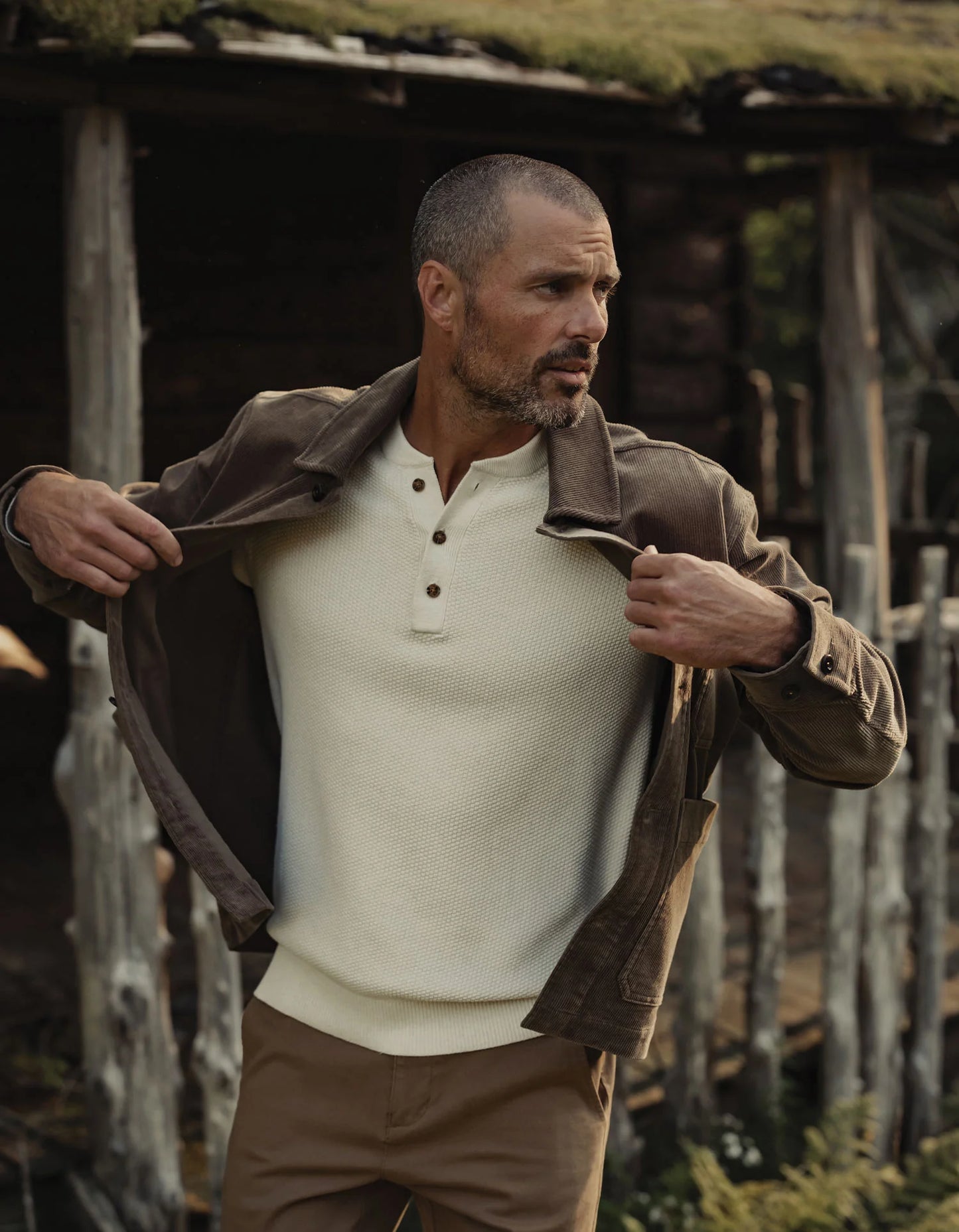 COOLMAX Textured Sweater Henley - Ivory