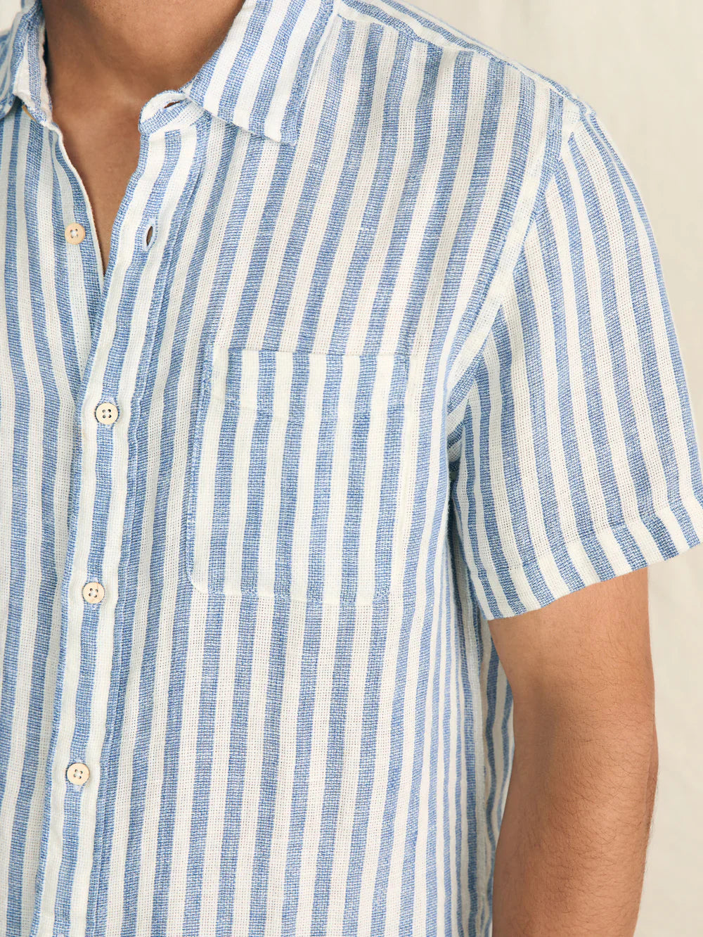 Short-Sleeve Palma Linen Shirt - Horizon Ivory Stripe