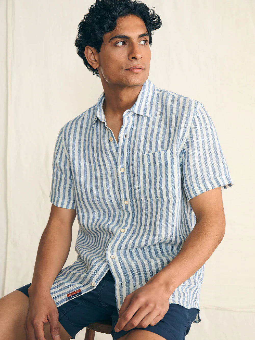 Short-Sleeve Palma Linen Shirt - Horizon Ivory Stripe