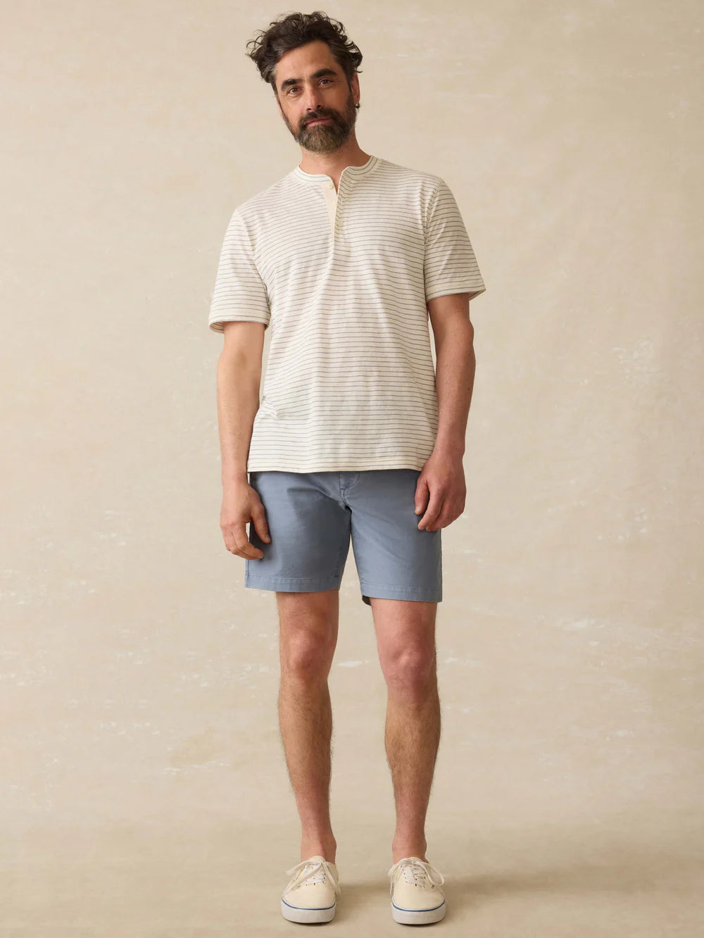 Sunwashed Henley - Cream Flint Stripe