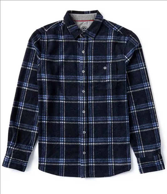 Plaid Stretch Long Sleeve Shirt - Navy